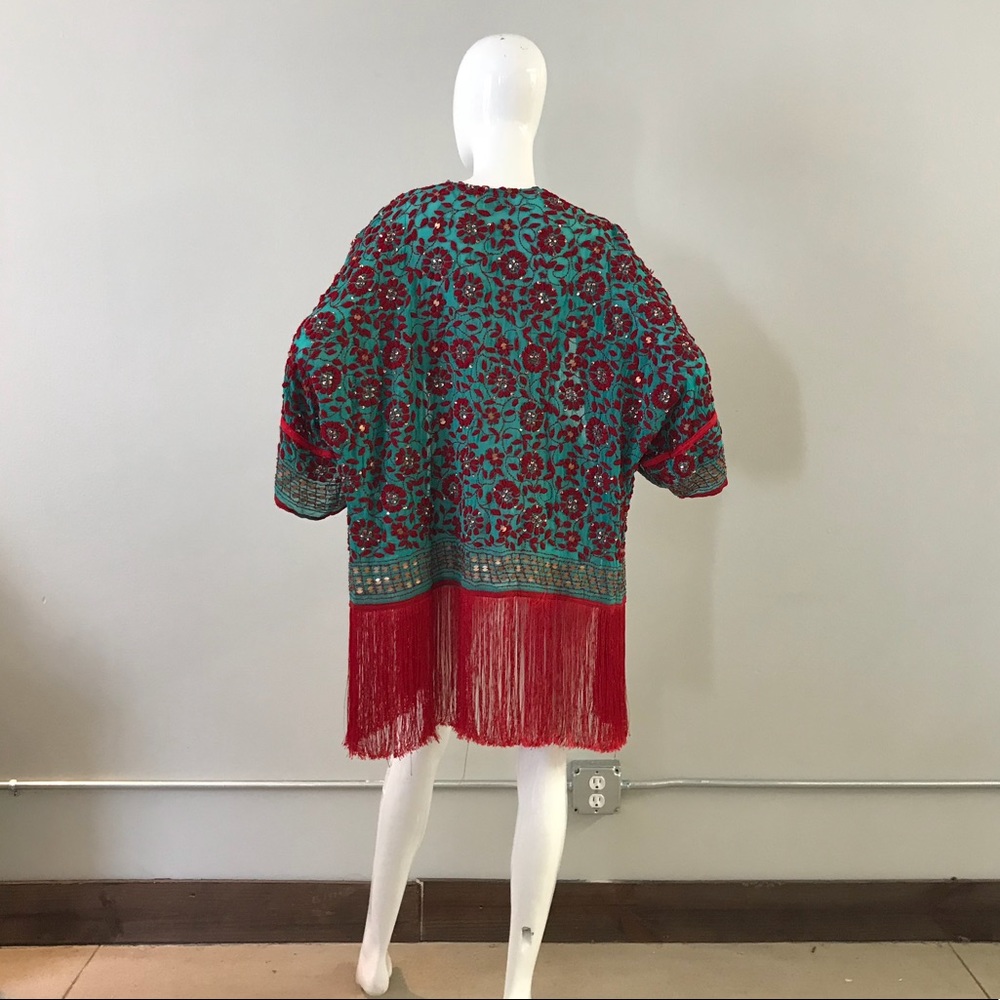 Beautiful Embroidered Fringe Blue Robe/Jacket - Picture 5 of 8